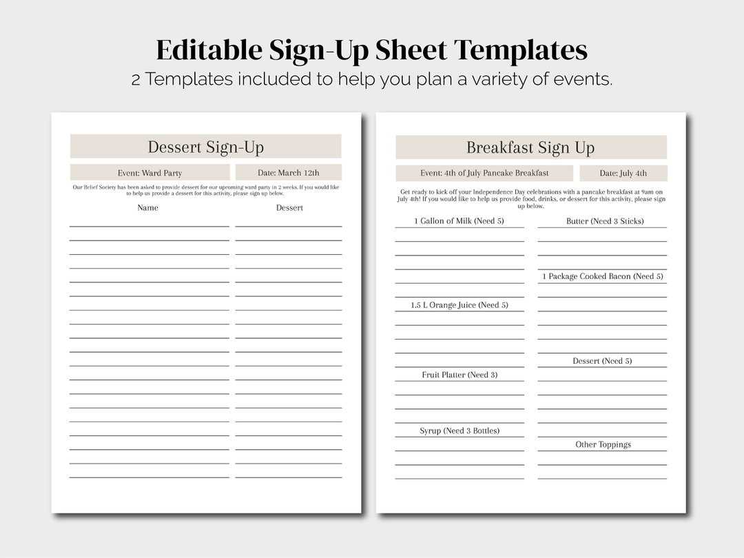 monthly calendar sign up sheet template