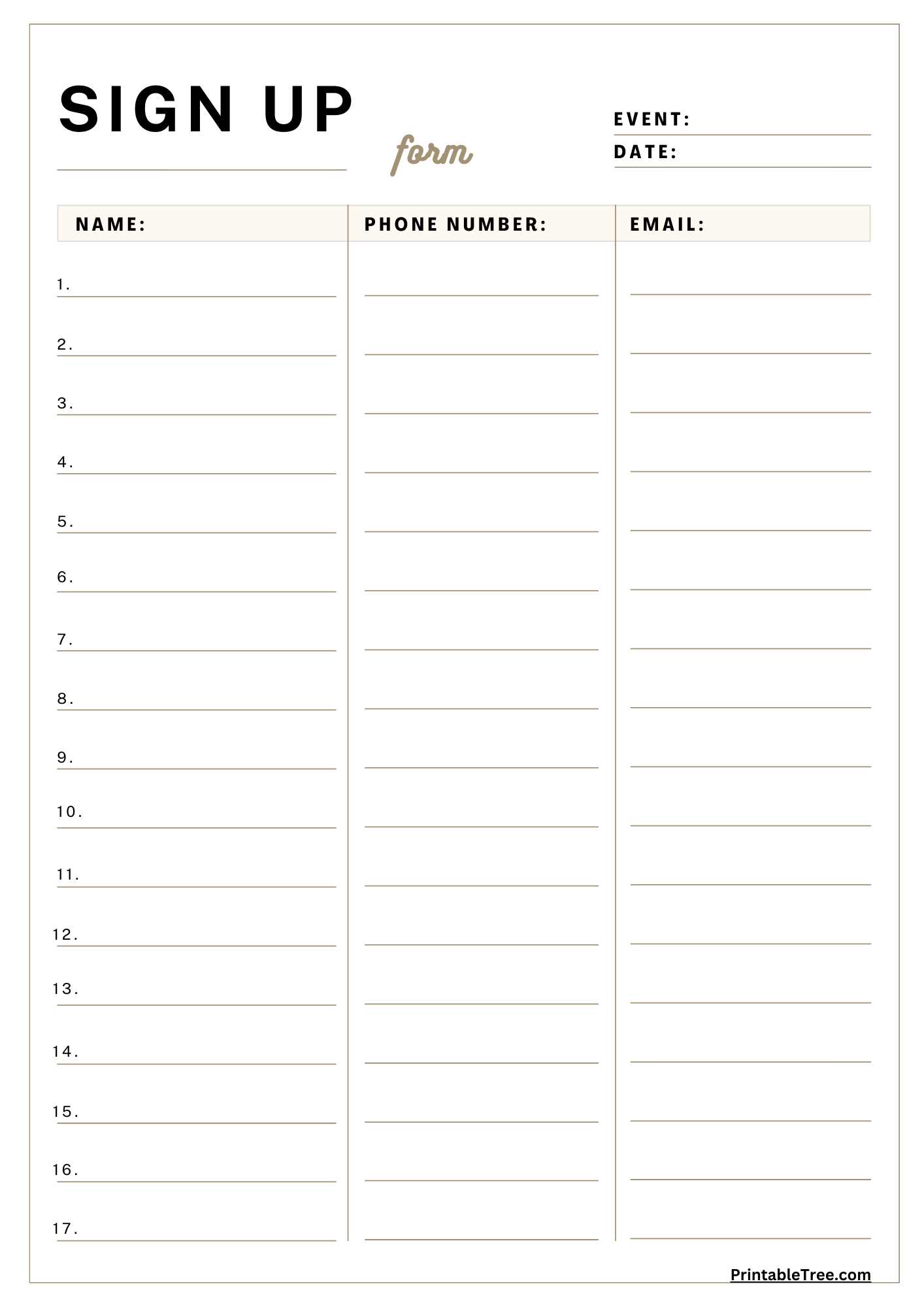 monthly calendar sign up sheet template