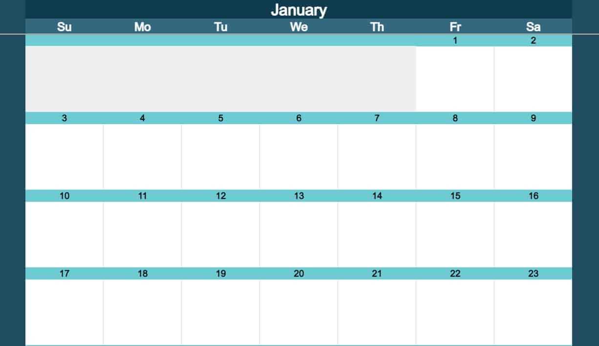 monthly calendar spreadsheet template