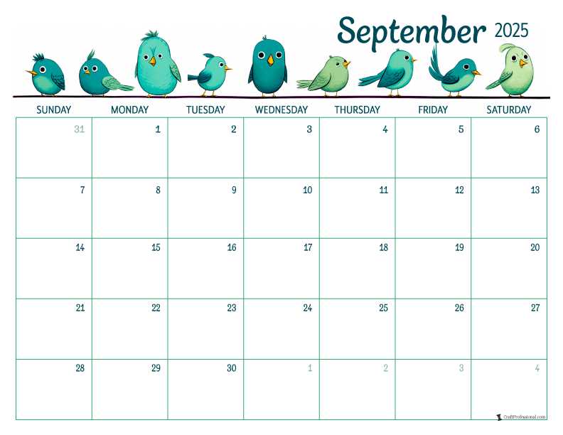 monthly calendar template 2026 september