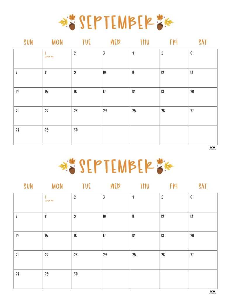 monthly calendar template 2026 september