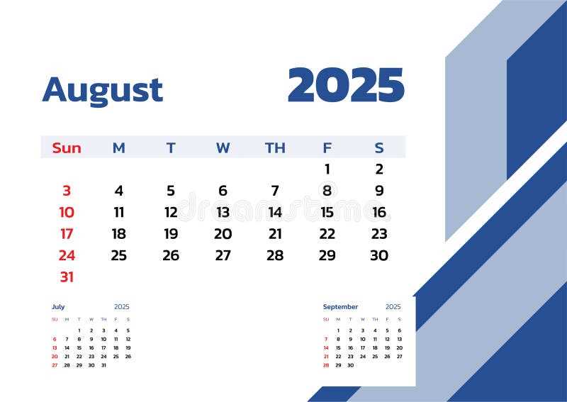 monthly calendar template august 2025