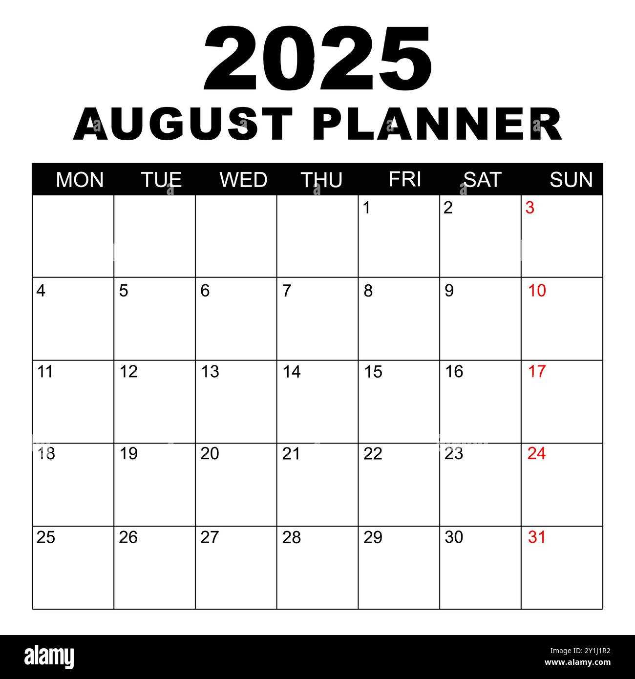 monthly calendar template august 2025