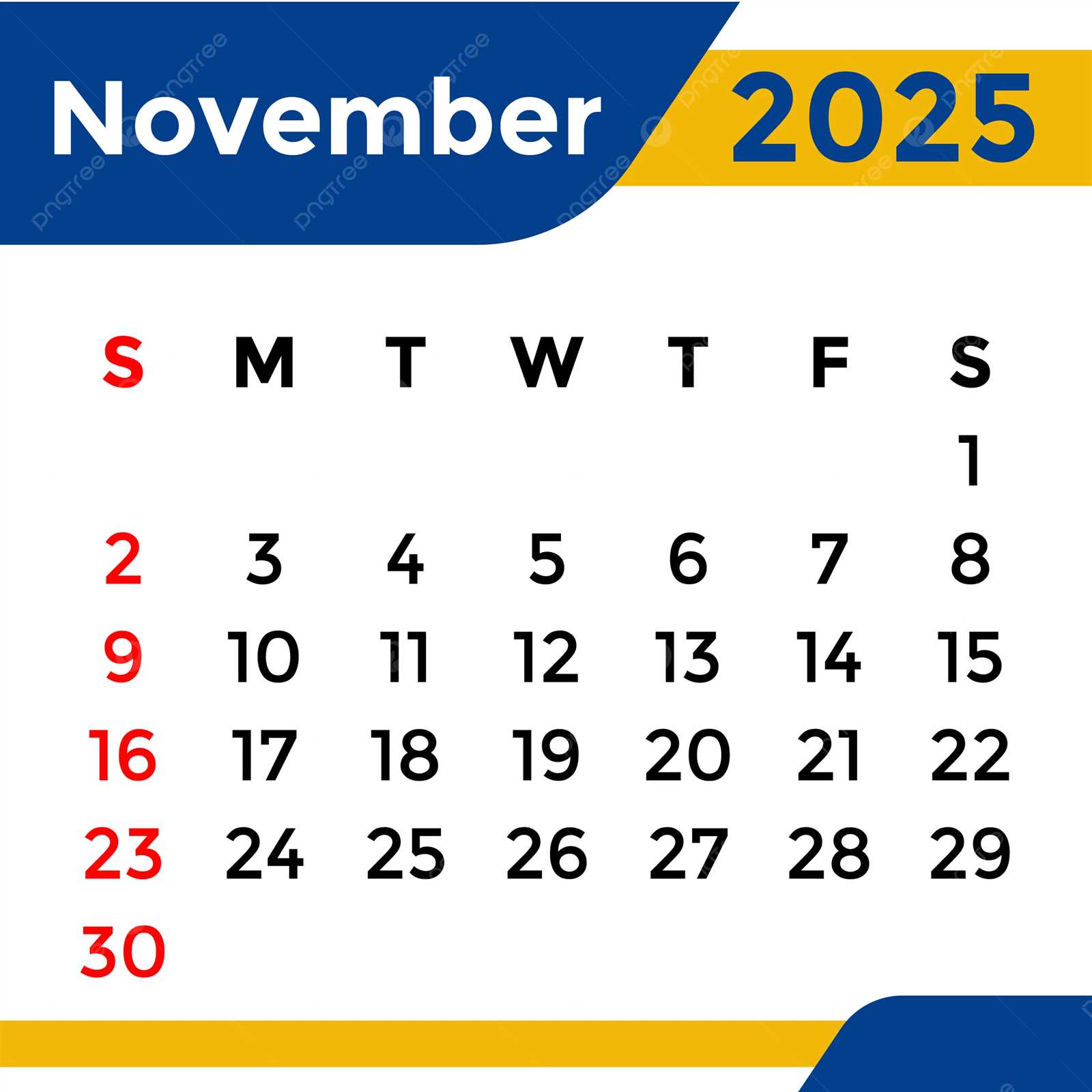 monthly calendar template november 2025