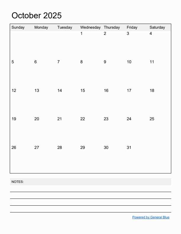 monthly calendar template october 2025