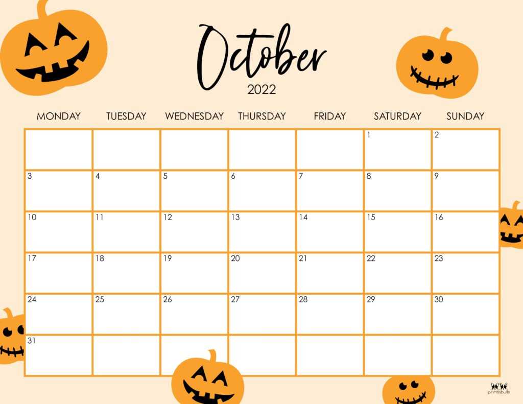 monthly calendar template october