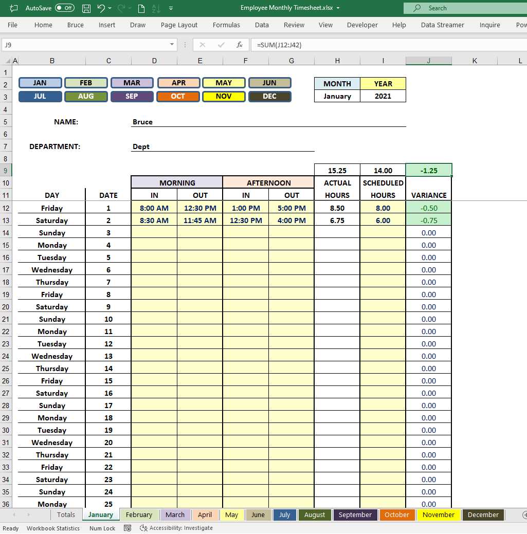 monthly calendar timesheet template