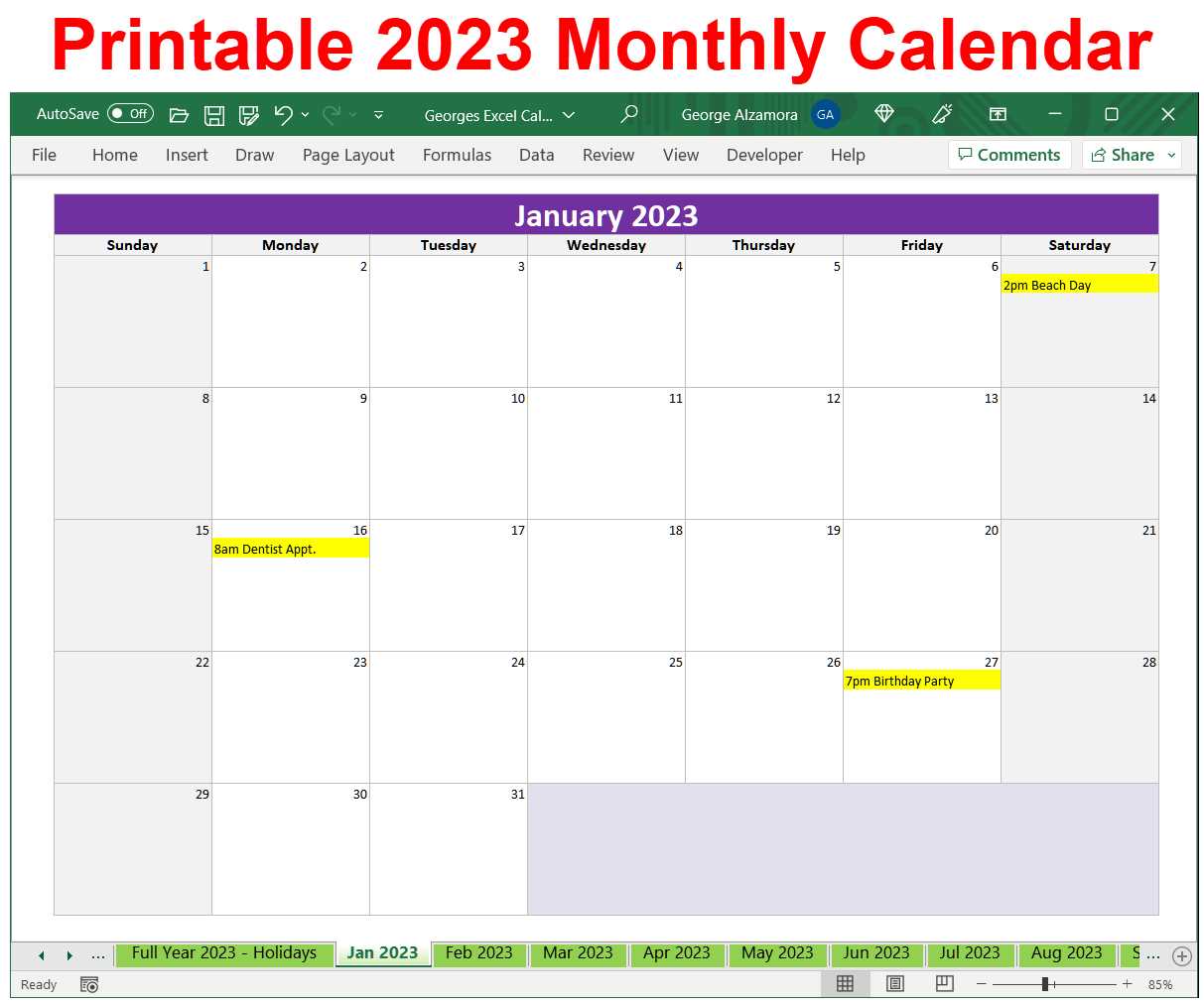 monthly editable calendar template