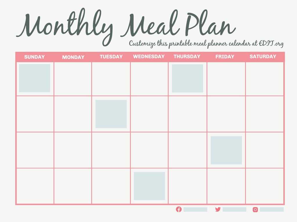 monthly food calendar template