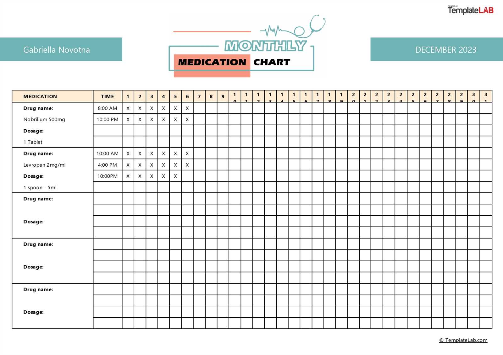 monthly medication calendar template