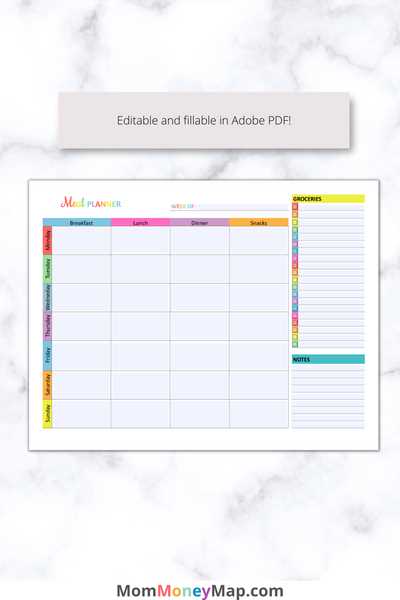 monthly menu calendar template