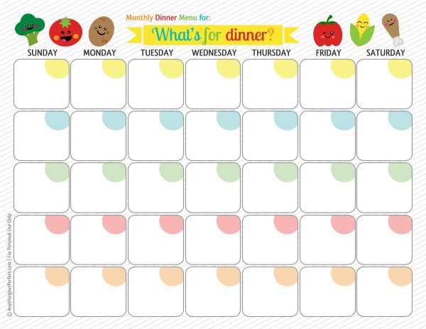 monthly menu calendar template