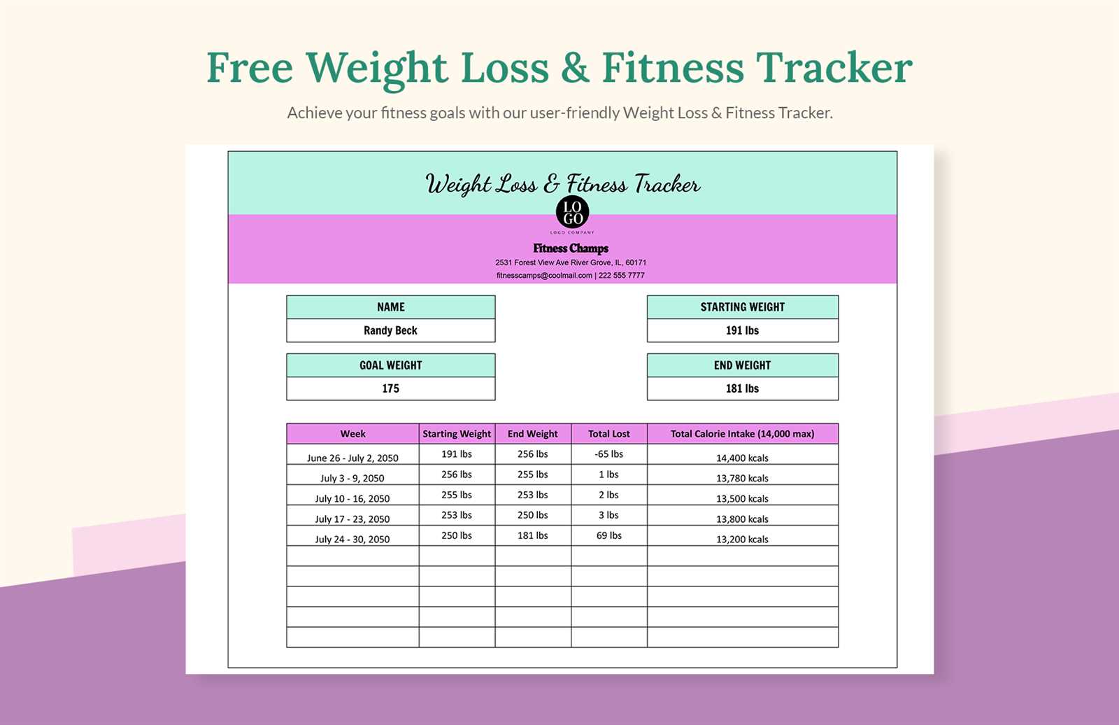 monthly weight loss calendar template