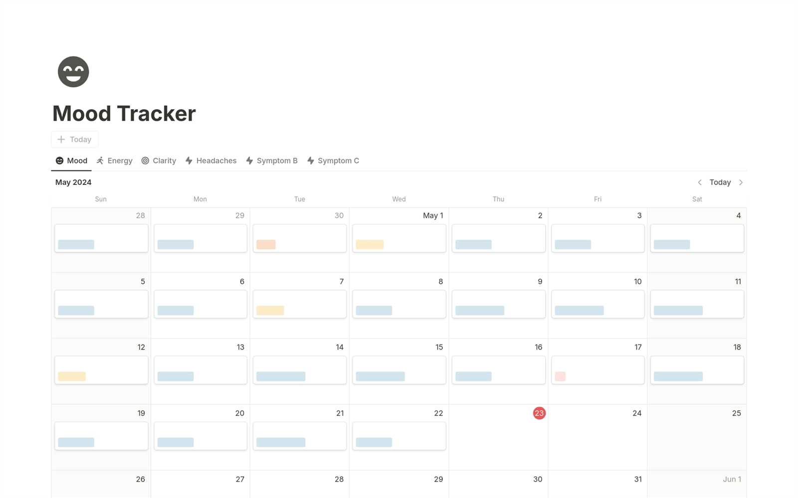 mood calendar template