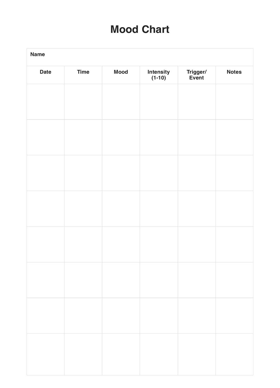 mood calendar template