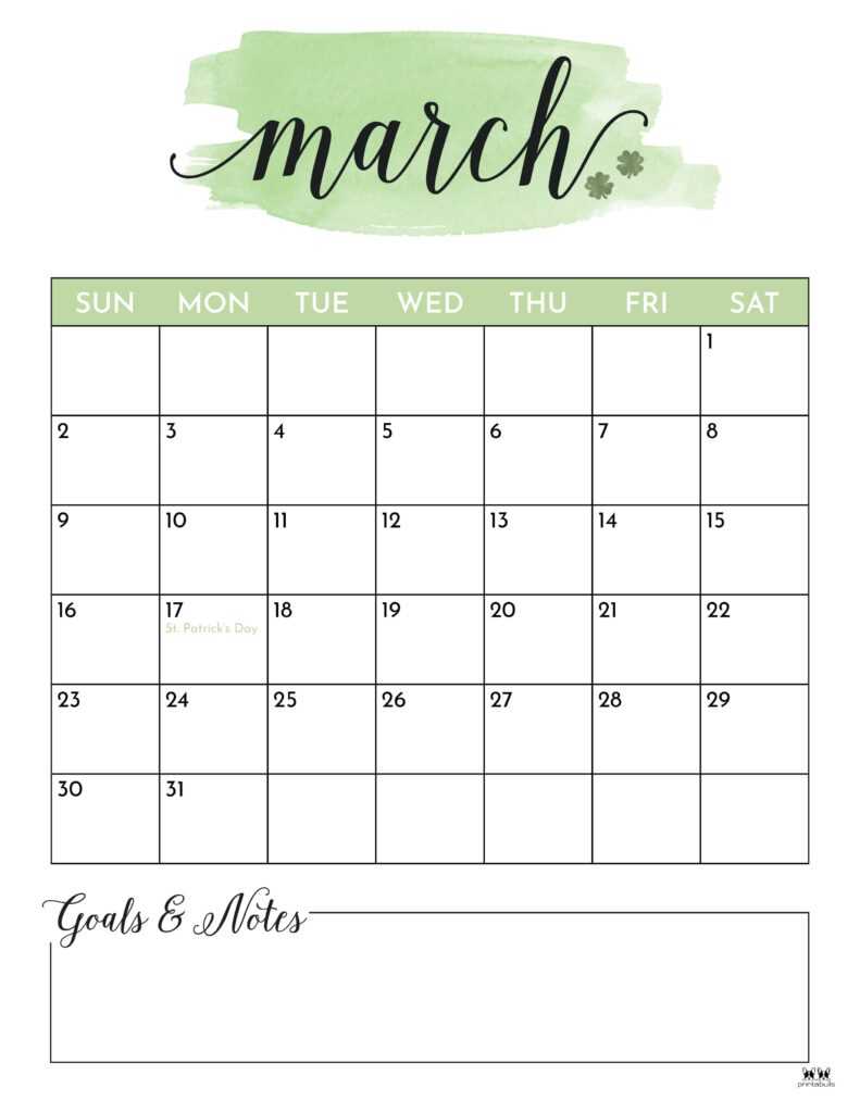 free calendar template march 2025