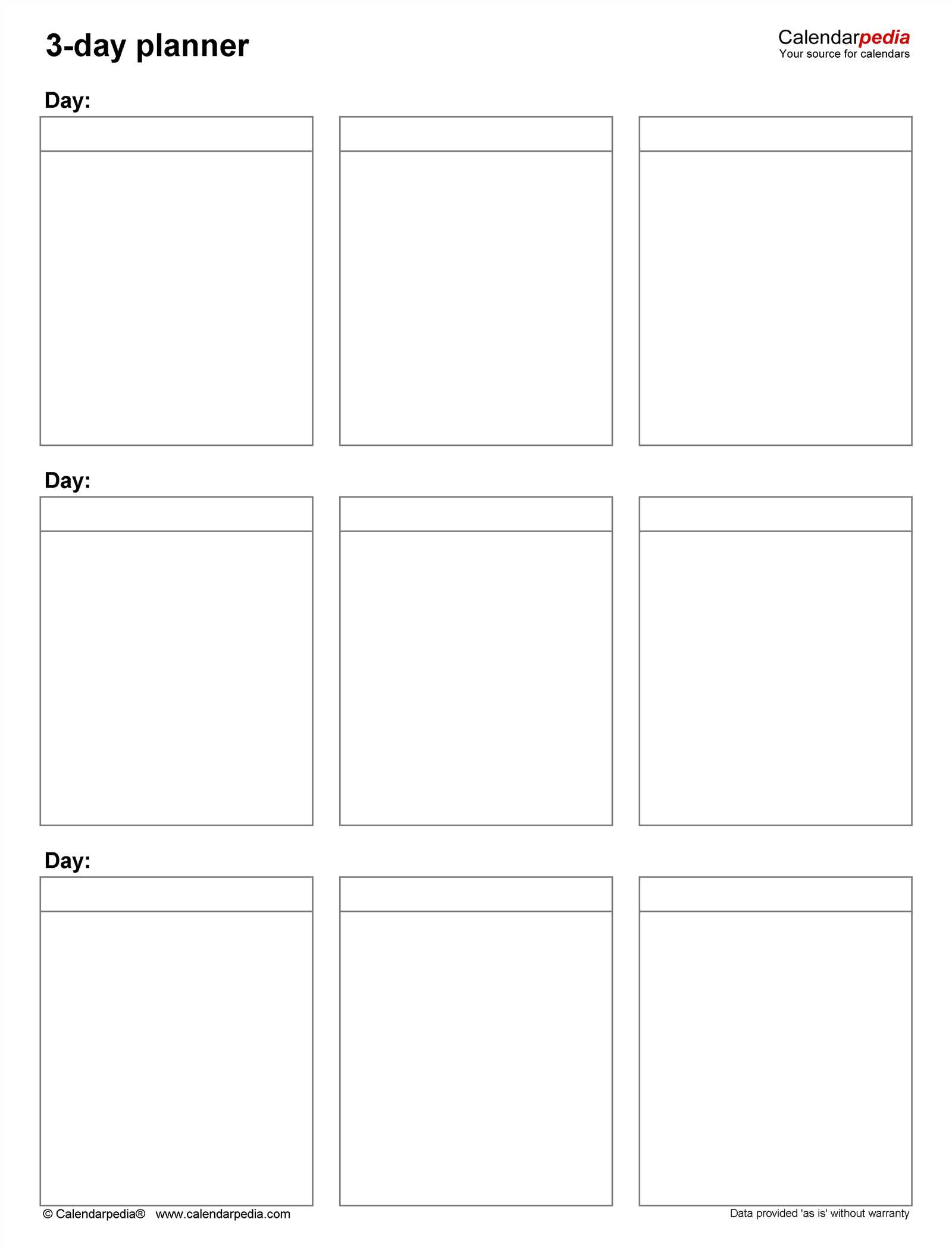 3 day calendar template