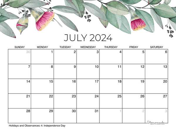 home calendar template