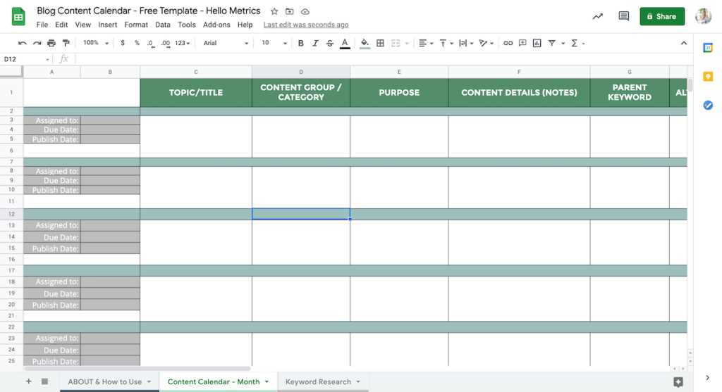 seo content calendar template