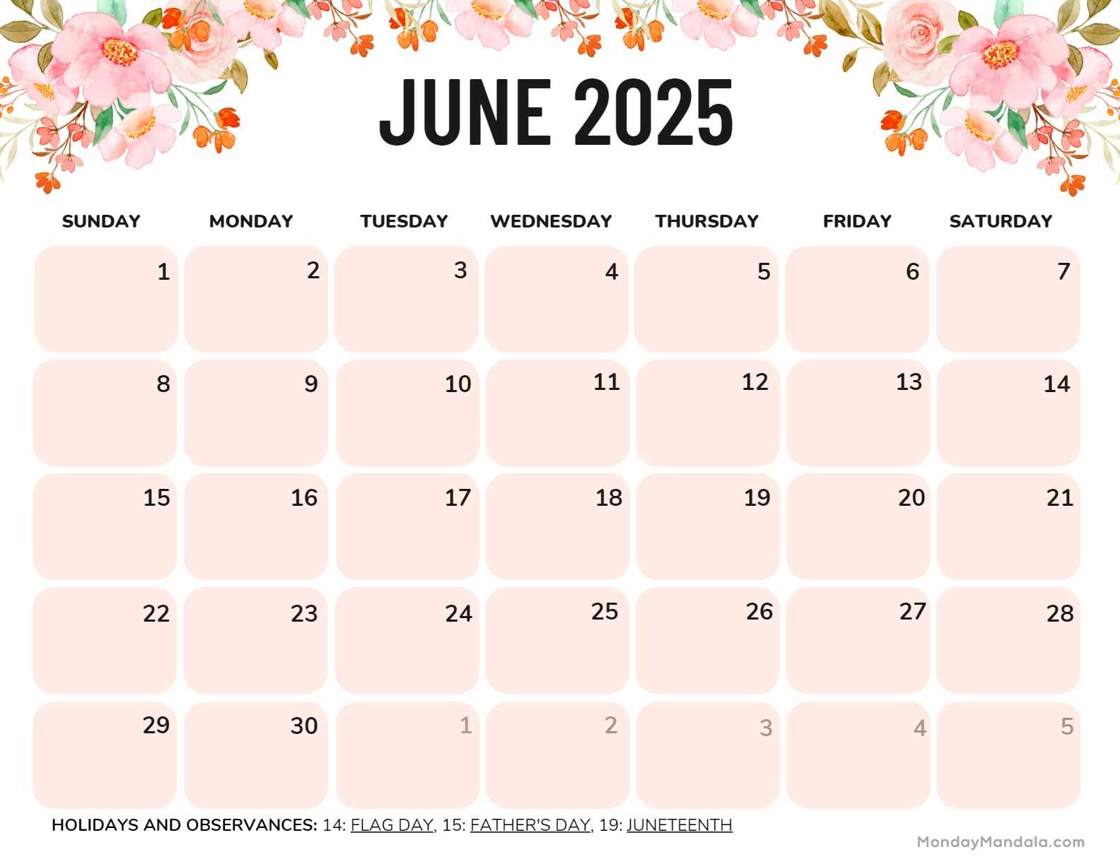 free calendar template june 2025