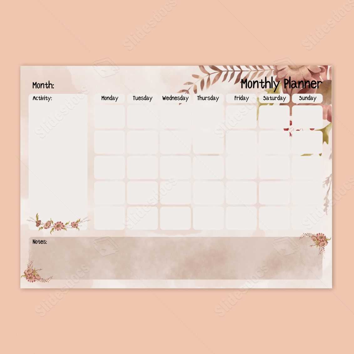 pretty monthly calendar template