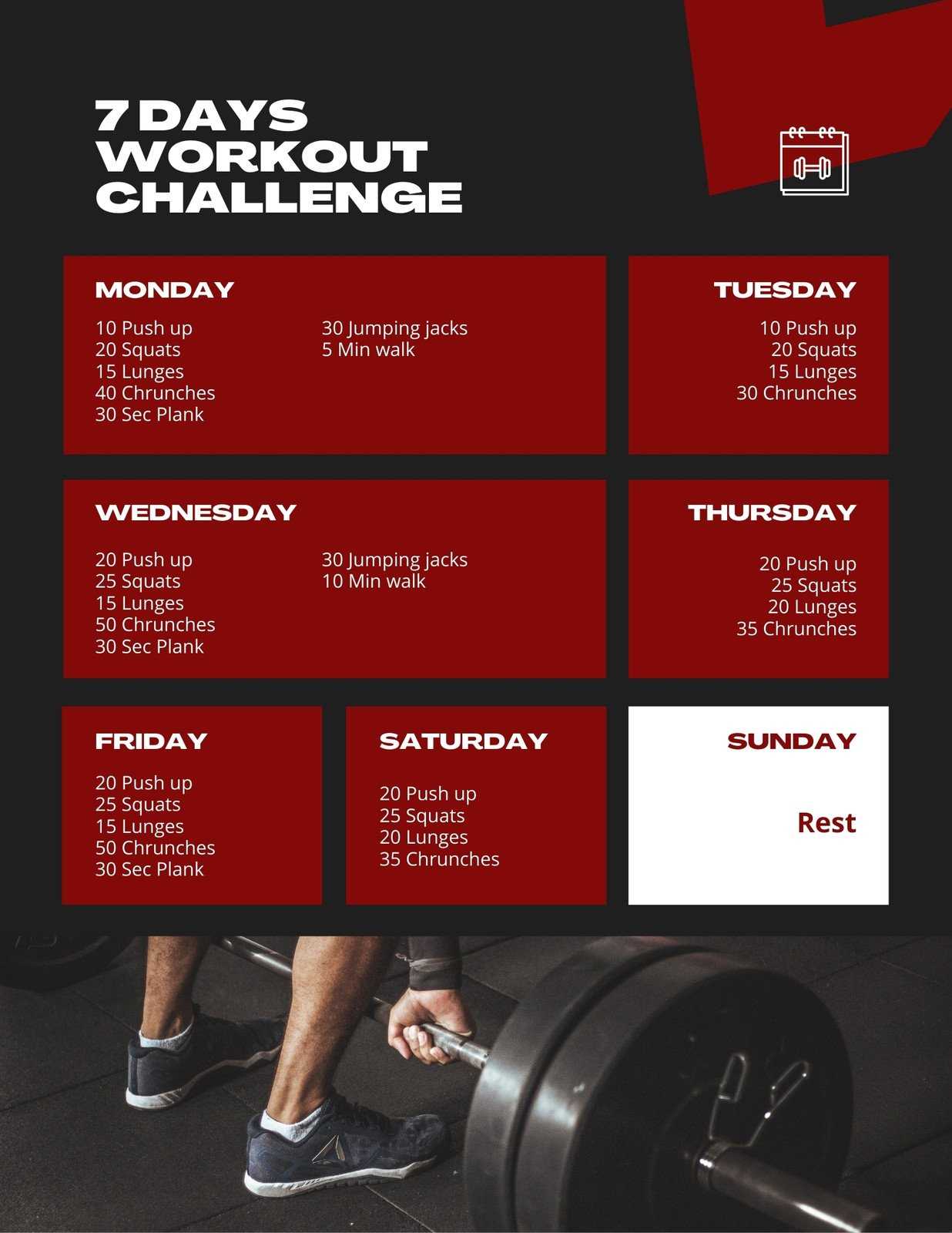 30 day workout calendar template