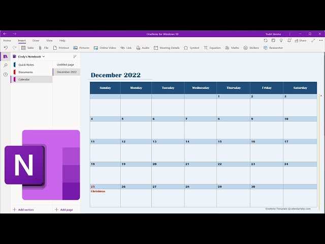 does onenote have a calendar template