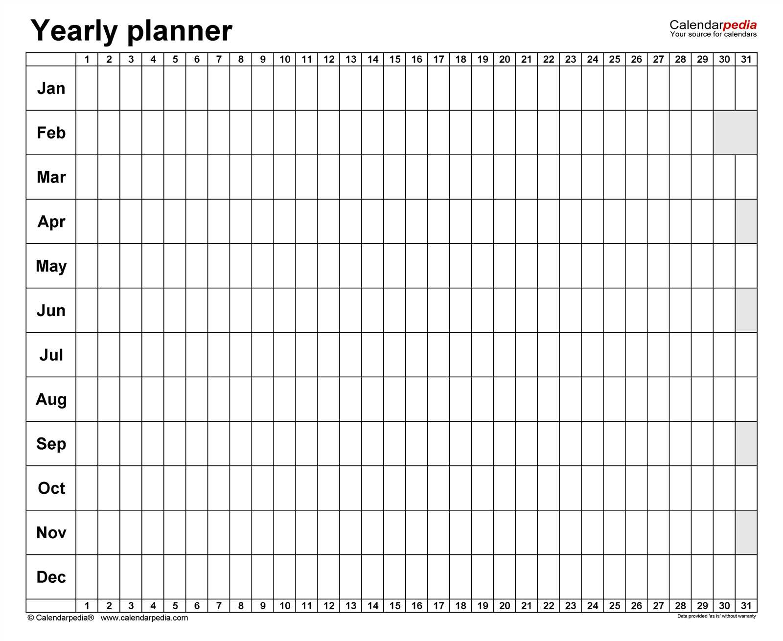 one year planning calendar template