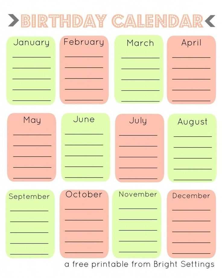 free family birthday calendar template