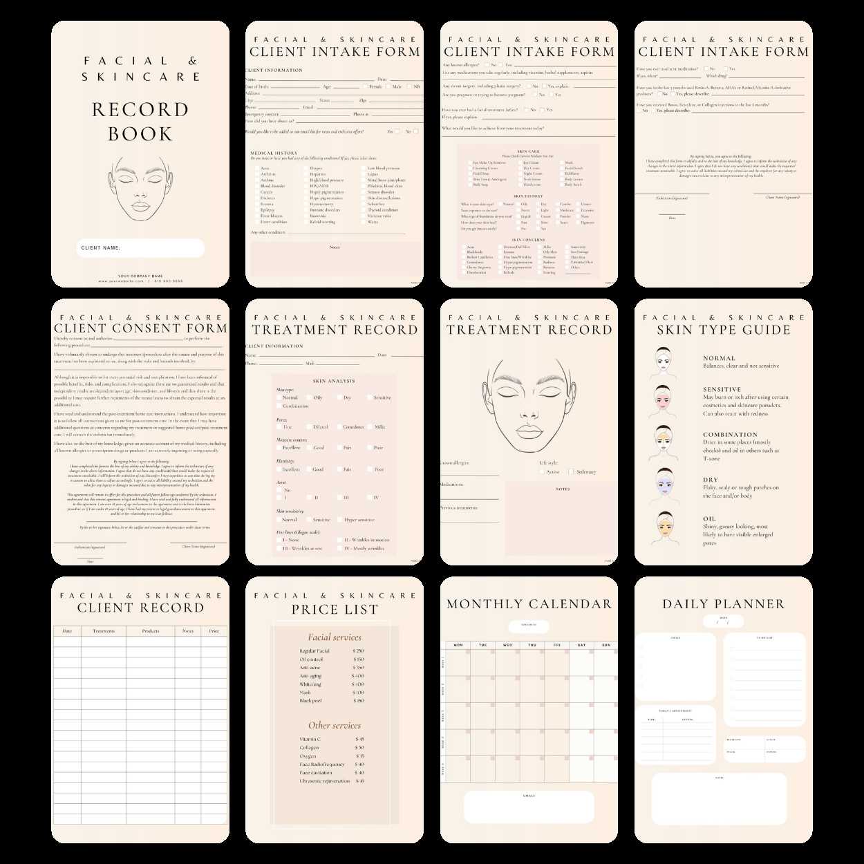 skincare calendar template