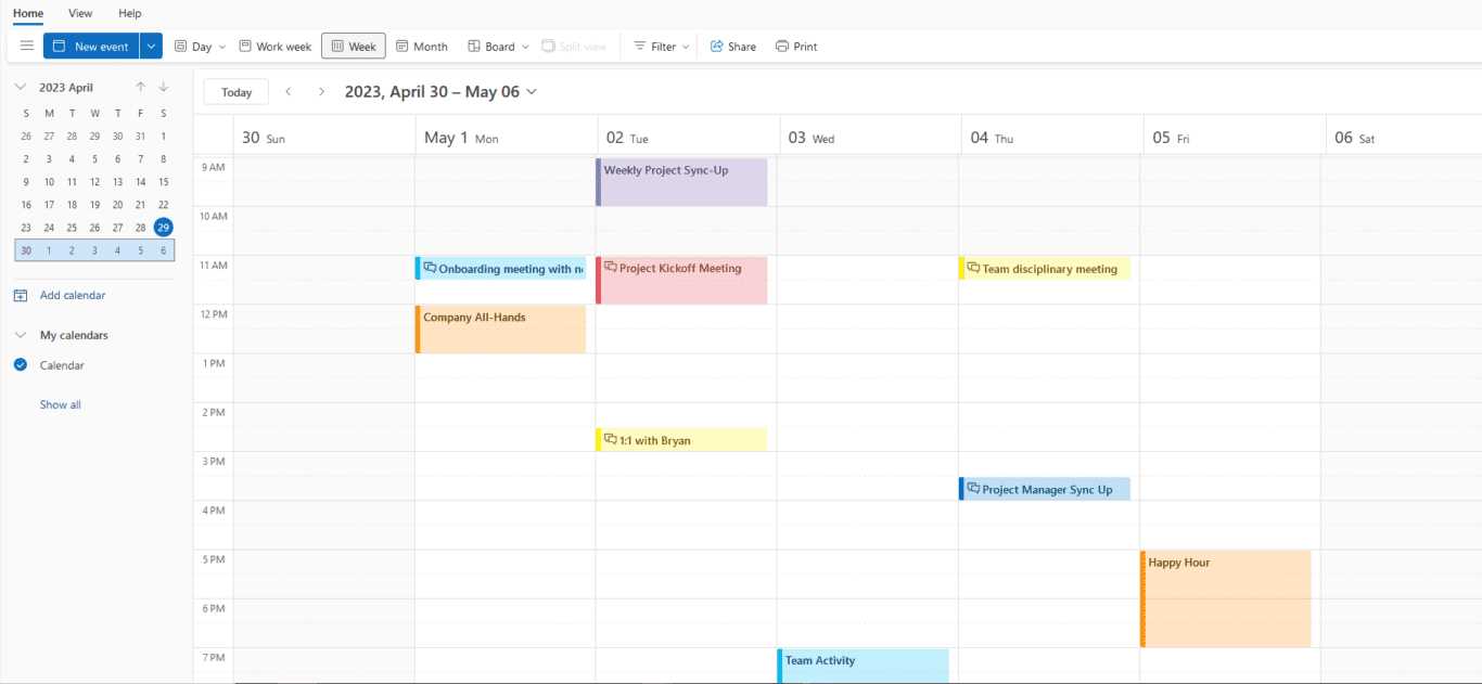 microsoft outlook calendar template