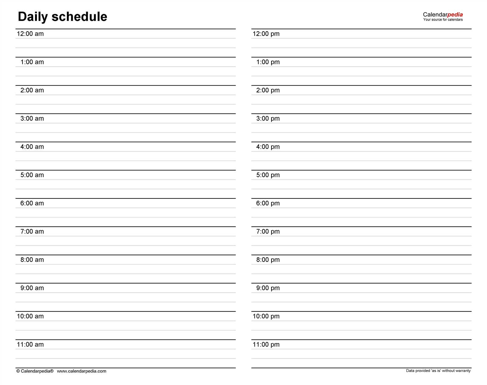 daily calendar printable template