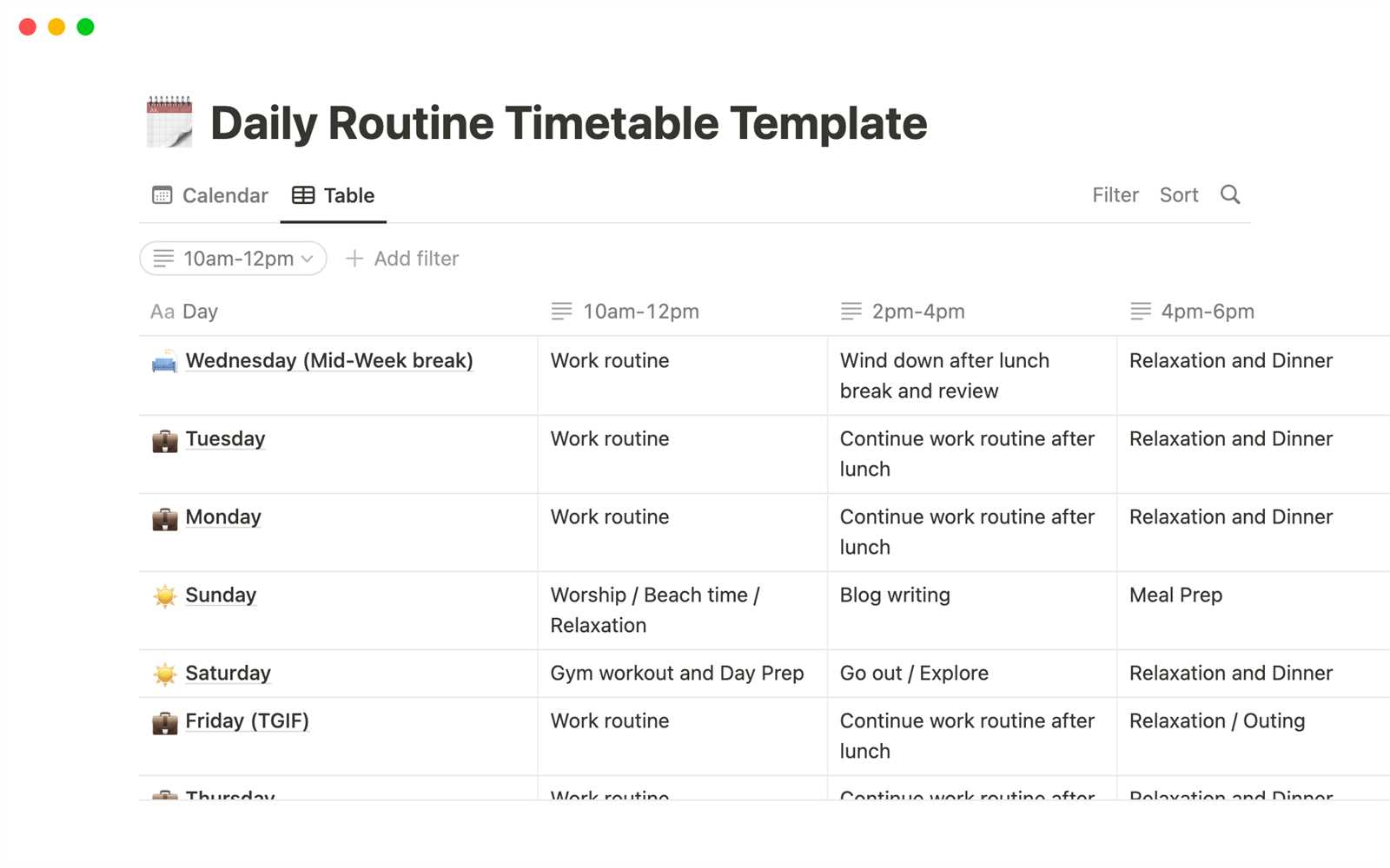 notion daily calendar template