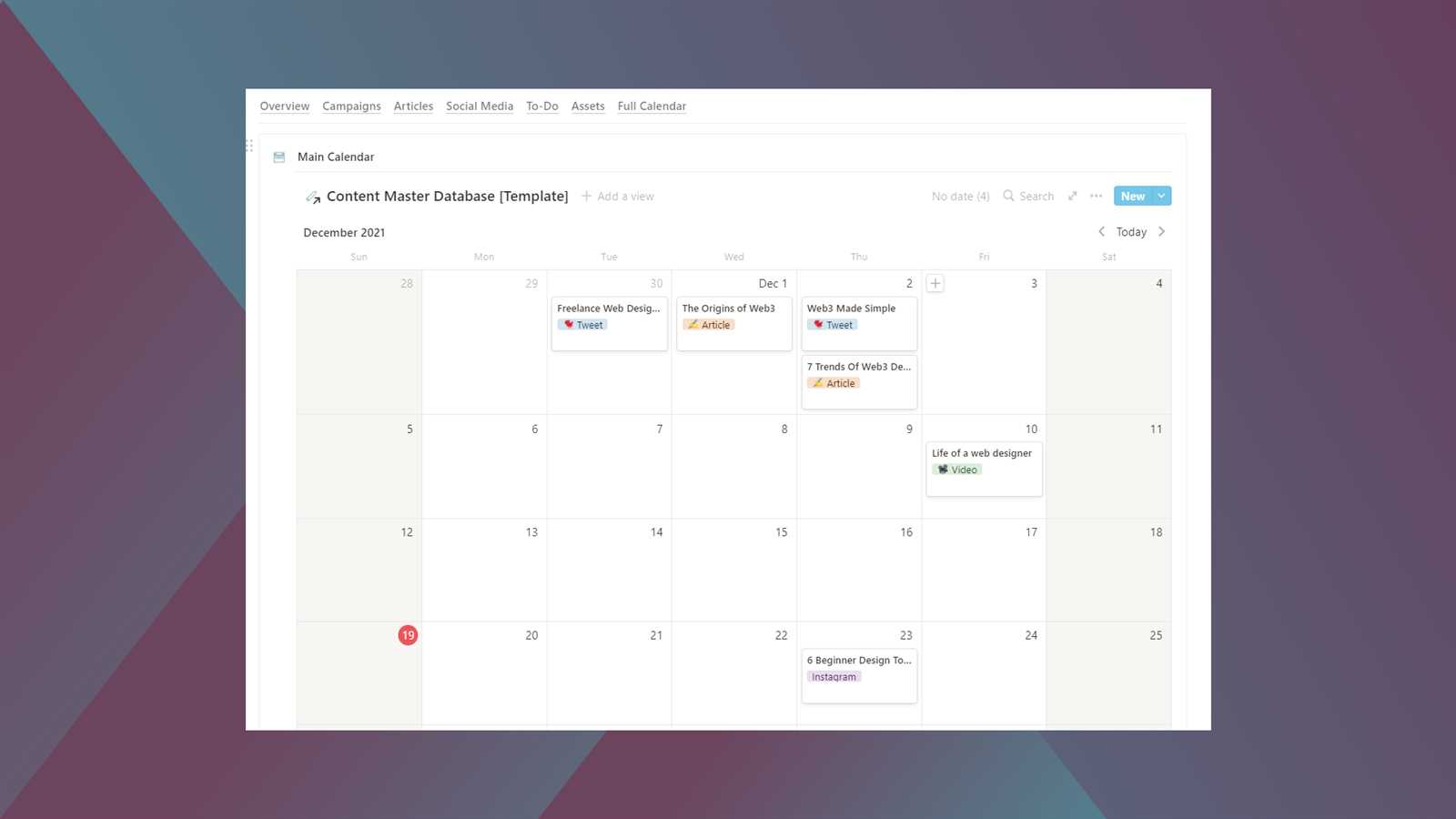 notion free calendar template