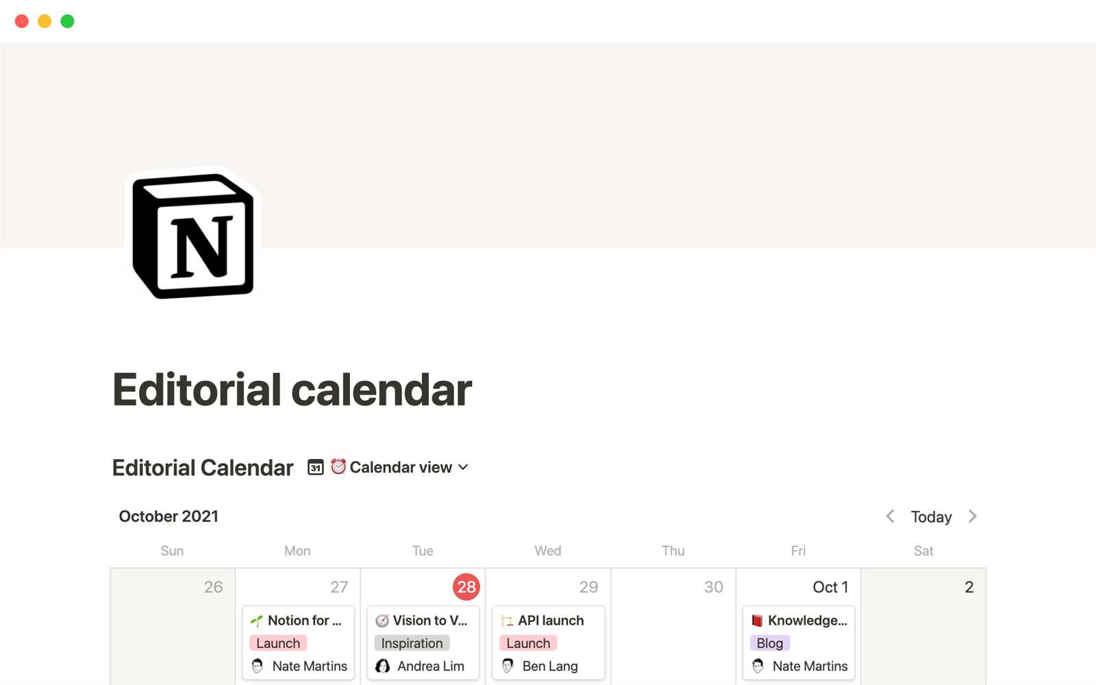 notion template calendar free