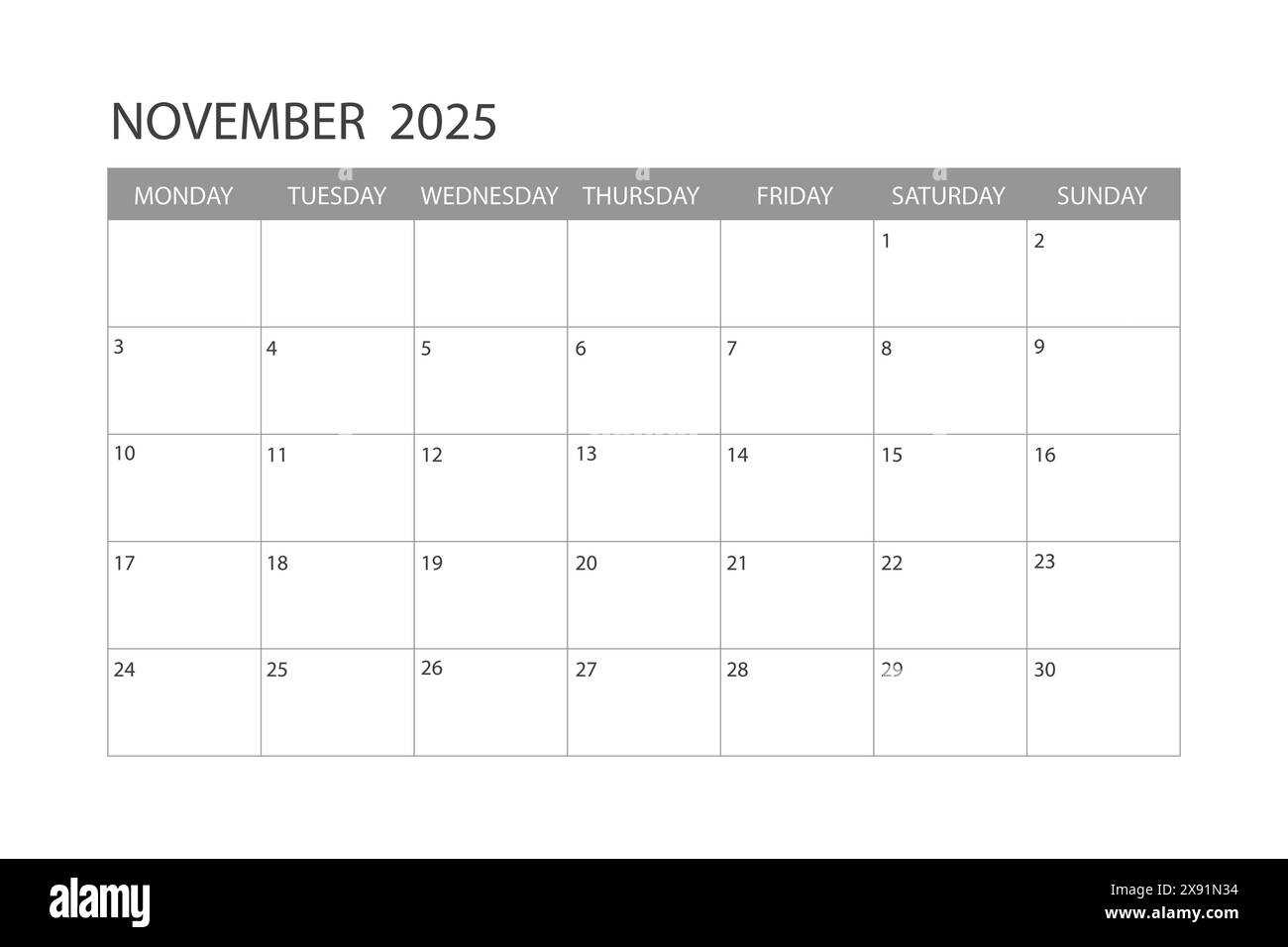 november blank calendar template 2025