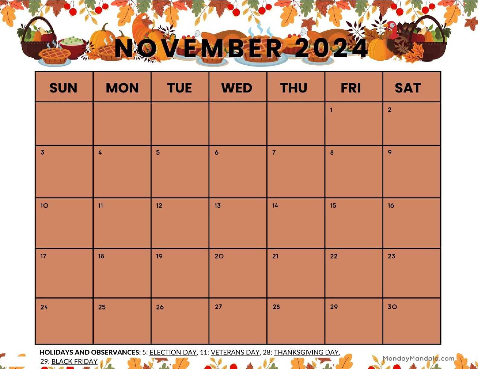 november calendar template free