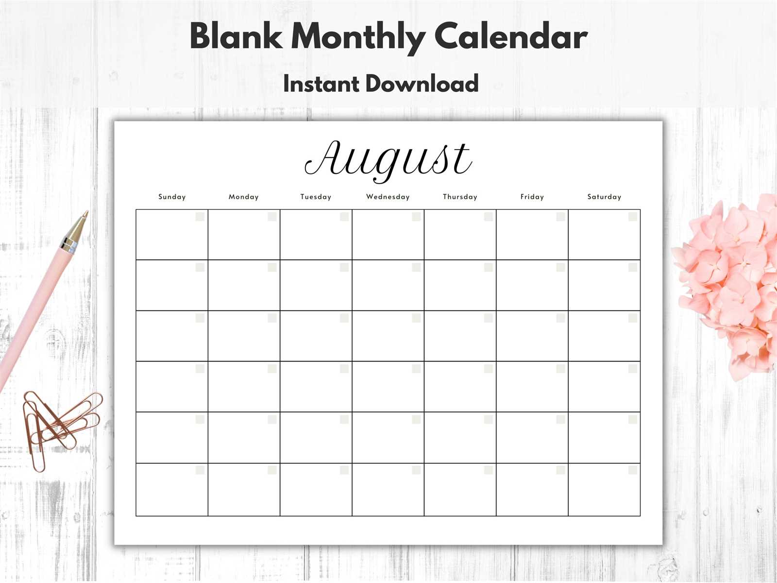 generic monthly calendar template