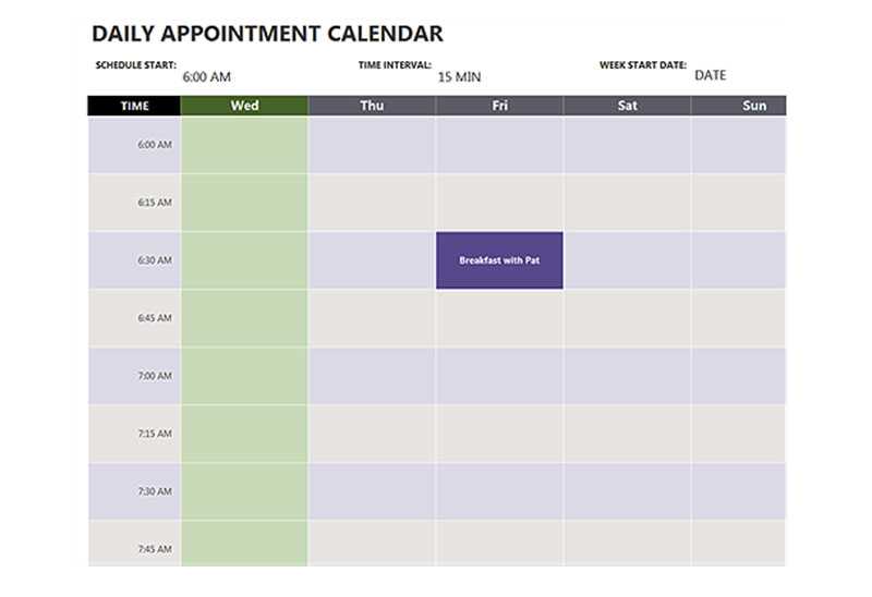 day and time calendar template