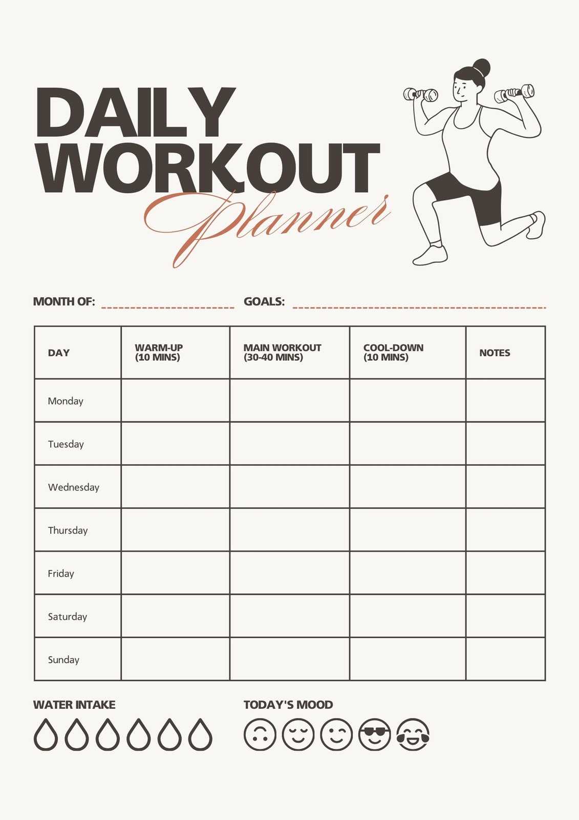 workout monthly calendar template