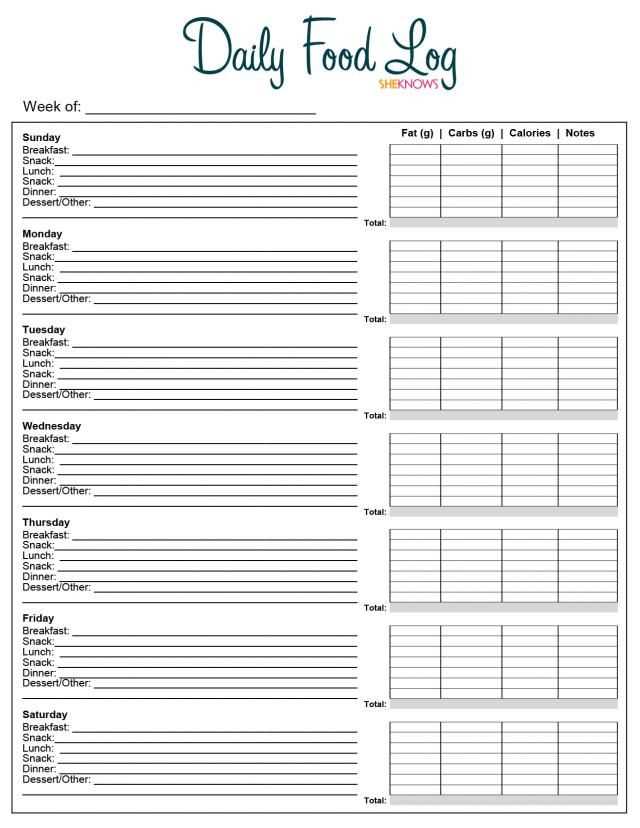 nutrition calendar template