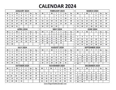 1 page calendar template