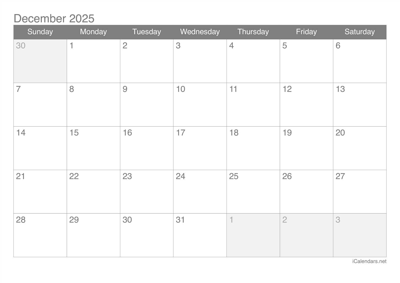 calendar template 2026 december