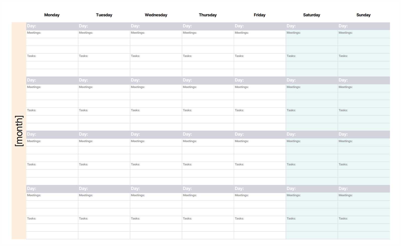 multi week calendar template