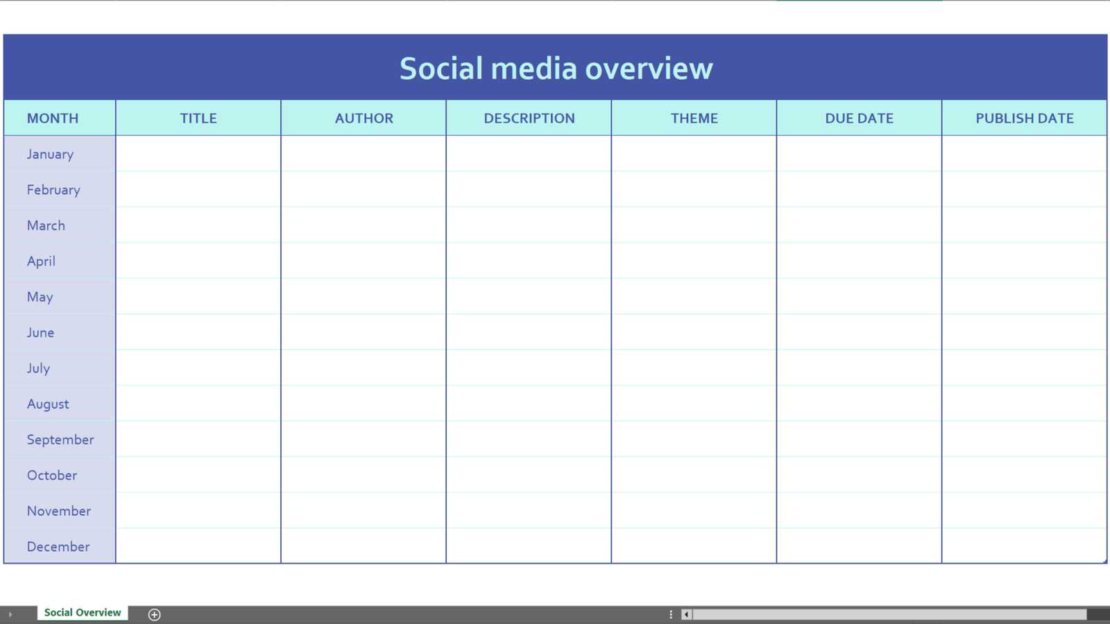 blank social media calendar template