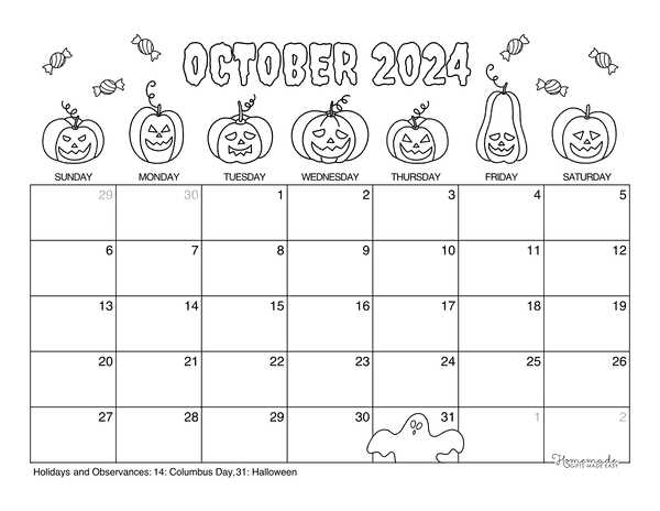 october calendar template free