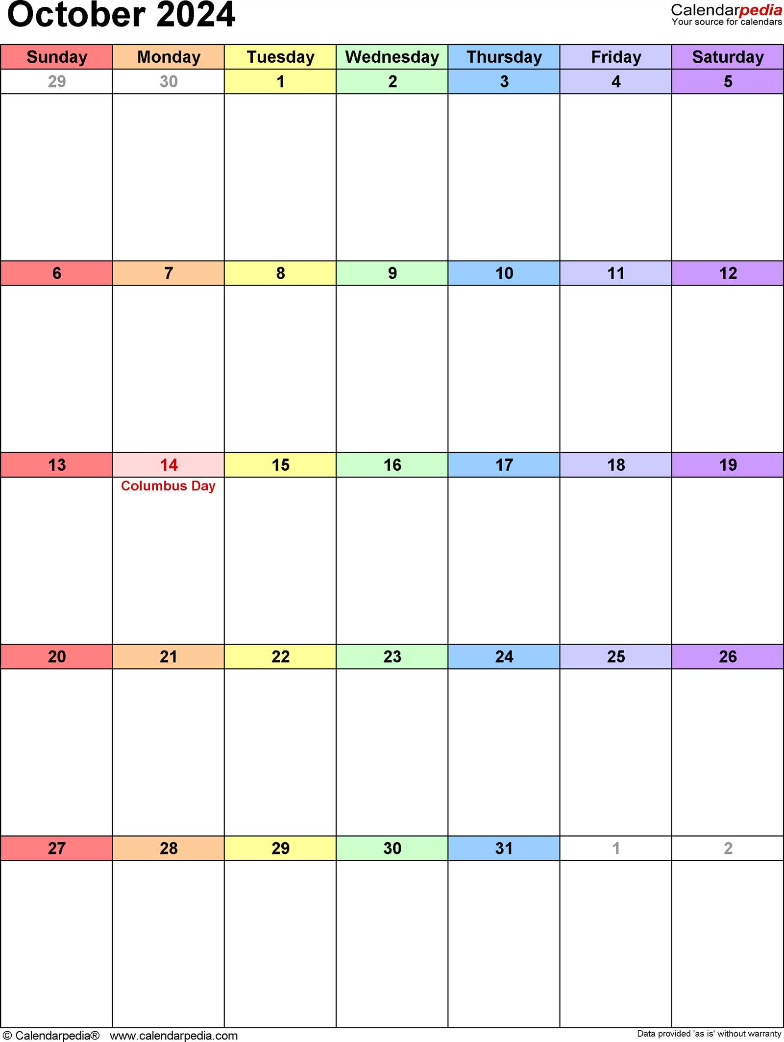 october template calendar