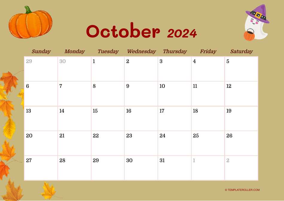 october template calendar