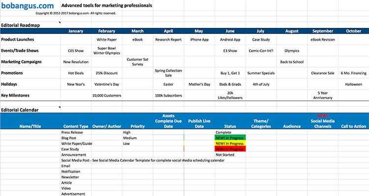 publishing calendar template