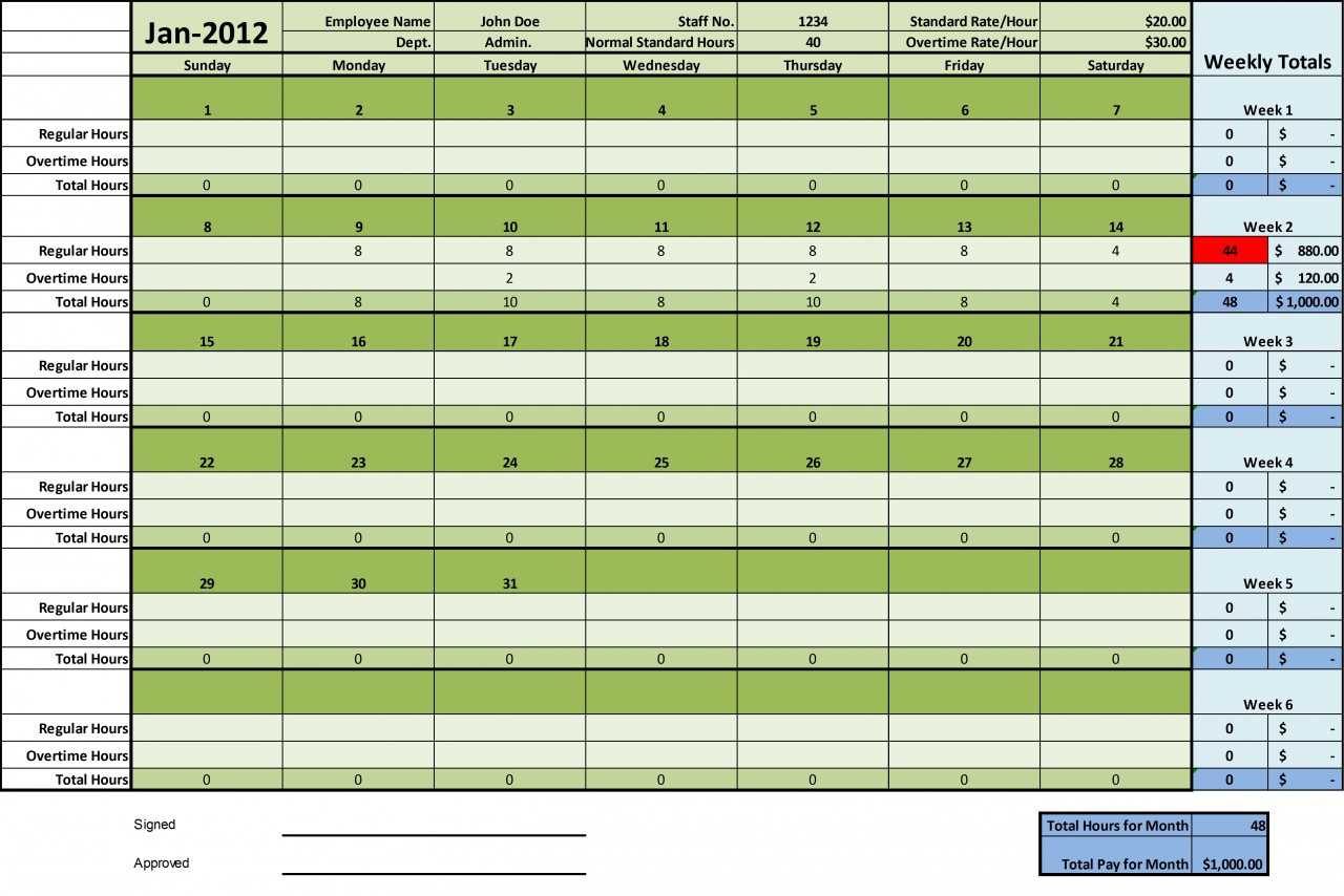 overtime calendar template